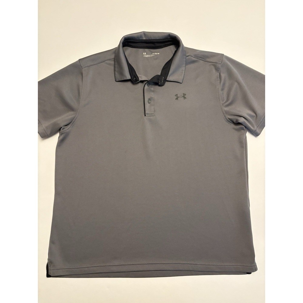 Under Armour Polo Shirt Mens XL Gray Black HeatGear Loose Fit Athletic Golf